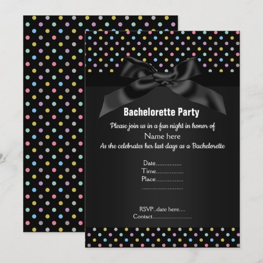 エレガントなブラック パステル スポット ブライズメイド 招待状 (正面/裏面)