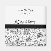 エレガントなブラック フラワー ウェディング フェイバー マグネット (正面)