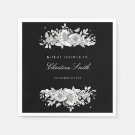 エレガントなブラック フラワー ブライダル シャワー ナプキン スタンダードカクテルナプキン