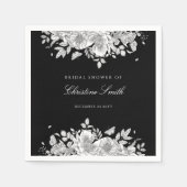 エレガントなブラック フラワー ブライダル シャワー ナプキン スタンダードカクテルナプキン (正面)