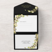 エレガントなブラック フローラル オールインワン ウェディング 招待状 (外側)