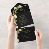 エレガントなブラック フローラル オールインワン ウェディング 招待状 (貼ってはがせる)