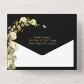 エレガントなブラック フローラル オールインワン ウェディング 招待状 (裏面)