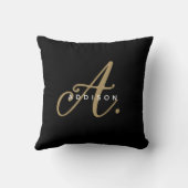 エレガントなブラック ブラックゴールド スクリプト モノグラム クッション (裏面)
