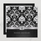 エレガントなブラック＆プラチナ 50周年結婚記念日 招待状 (正面/裏面)