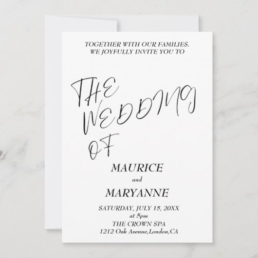 エレガントなブラック＆ホワイトのウェディング 招待状 (正面)