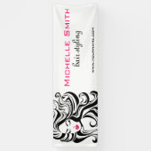 エレガントなブラック＆ホワイトのウェーブヘアスタイル ヘアエクステンション 横断幕 (縦)