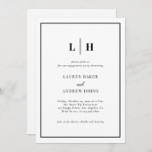 エレガントなブラック＆ホワイトのエンゲージメントパーティー 招待状 (正面/裏面)