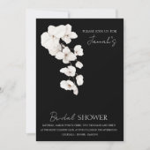 エレガントなブラック&ホワイトのオーキッド ブライダルシャワー 招待状 (正面)