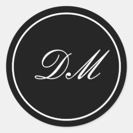 エレガントなブラック＆ホワイトのカスタマイズモノグラムステッカー ラウンドシール