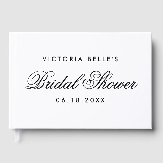 エレガントなブラック&ホワイトのカリグラフィーブライダルシャワー ゲストブック (正面)