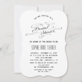 エレガントなブラック＆ホワイトのカリグラフィーブライダルシャワー 招待状