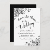 エレガントなブラック&ホワイトのカリグラフィー結婚式 セーブザデート (正面/裏面)