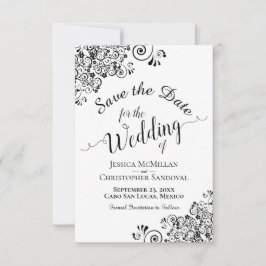 エレガントなブラック&ホワイトのカリグラフィー結婚式 セーブザデート