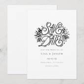 エレガントなブラック＆ホワイトのカリグラフィー・セーブ・ザ・デート セーブザデート (正面/裏面)