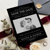 エレガントなブラック＆ホワイトのカートゥーンコupleの結婚式のSave the Dateカード 招待状
