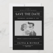エレガントなブラック＆ホワイトのカートゥーンコupleの結婚式のSave the Dateカード 招待状 (正面)