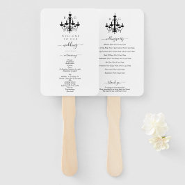 エレガントなブラック＆ホワイトのシャンデリアモノグラムウェディング ハンドファン