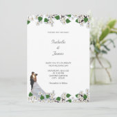 エレガントなブラック＆ホワイトのジャスミン花のウェディング 招待状 (スタンド正面)