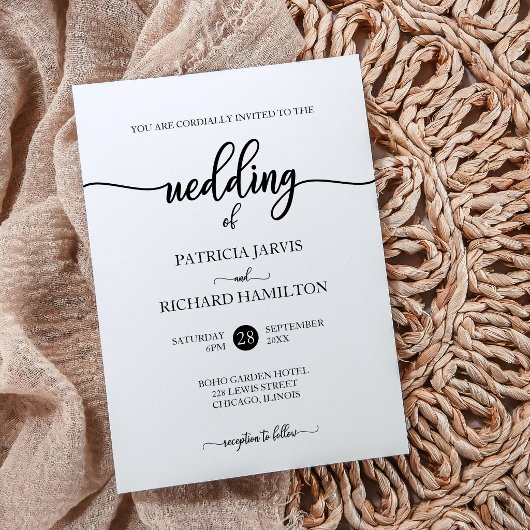 エレガントなブラック＆ホワイトのスクリプトウェディング 招待状