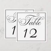 エレガントなブラック＆ホワイトのスクリプトテーブルナンバーカード 招待状 (正面/裏面)