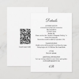 エレガントなブラック&ホワイトのスクリプトモノグラムQR結婚式 エンクロージャーカード