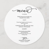 エレガントなブラック＆ホワイトのスクリプトラウンドウェディングメニュー メニュー (正面)