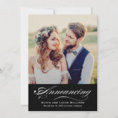 エレガントなブラック＆ホワイトのスクリプト結婚式の写真　レセプション 招待状 (正面)