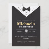 エレガントなブラック＆ホワイトのスーツ メンズ 40歳の誕生日 招待状 (正面)