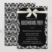 エレガントなブラック＆ホワイトのダマスク新築パーティー 招待状 (正面/裏面)