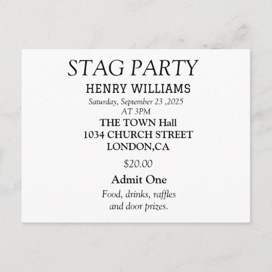 エレガントなブラック＆ホワイトのハンティングパーティー招待状 ポストカード (正面)