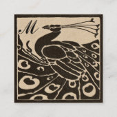 エレガントなブラック＆ホワイトのピーコックモノグラム クラフト紙 スクエア名刺 (裏面)