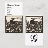 エレガントなブラック＆ホワイトのピーコックモノグラム 名刺 (正面/裏面)