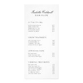 エレガントなブラック＆ホワイトのヘアサロン料金表 ラックカード (正面)