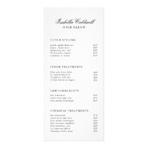 エレガントなブラック＆ホワイトのヘアサロン料金表