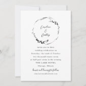 エレガントなブラック＆ホワイトのボタニカルリース ボーホーウェディング 招待状 (正面)