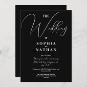 エレガントなブラック＆ホワイトのミニマルウェディング 招待状 (正面/裏面)