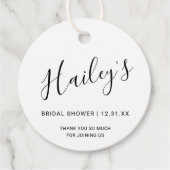 エレガントなブラック&ホワイトのモダンなブライズシャワー フェイバータグ (正面)