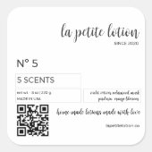 エレガントなブラック&ホワイトのモダン化粧品ボトルラベル スクエアシール (正面)