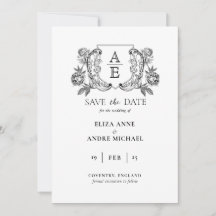 エレガントなブラック＆ホワイトのモノグラムリーフクレストウェディング