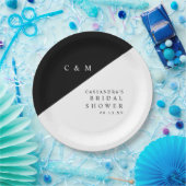 エレガントなブラック&ホワイトのモノグラム ブライダルシャワー ペーパープレート (パーティー)