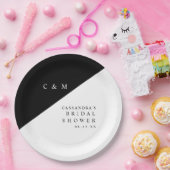 エレガントなブラック&ホワイトのモノグラム ブライダルシャワー ペーパープレート (パーティー)