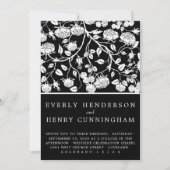エレガントなブラック＆ホワイトのローズ フラワー ウェディング 招待状 (正面)