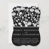 エレガントなブラック&ホワイトのローズ フラワー ウェディング 招待状 (正面)
