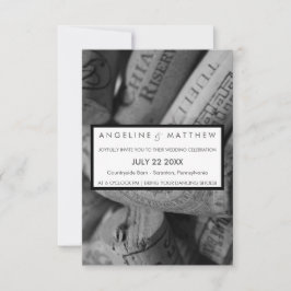 エレガントなブラック＆ホワイトのワイン栓 結婚式のカード 招待状