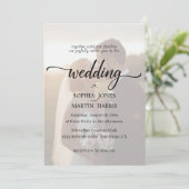 エレガントなブラック＆ホワイトの写真オーバーレイ ウェディング 招待状 (スタンド正面)