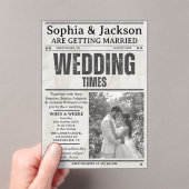 エレガントなブラック＆ホワイトの写真 ウェディングニュースペーパー アクリル招待状 (インサイチュ (ポータブル))