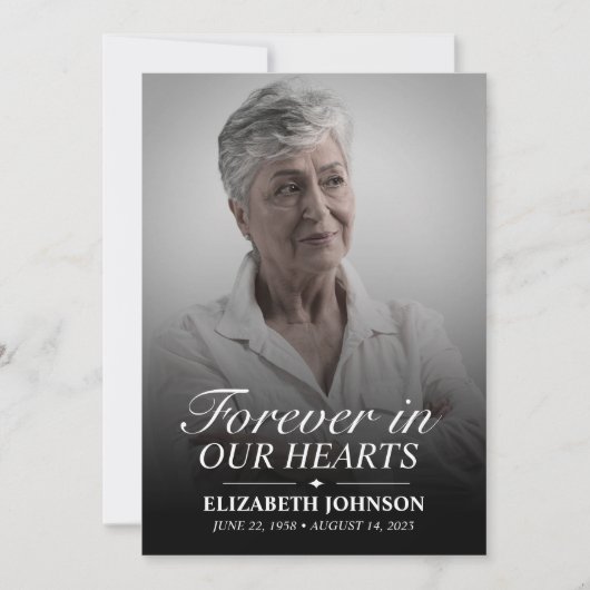 エレガントなブラック&ホワイトの写真 葬儀 追悼 招待状 (正面)
