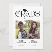 エレガントなブラック＆ホワイトの合同卒業パーティー写真 招待状 (正面)