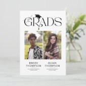 エレガントなブラック＆ホワイトの合同卒業パーティー写真 招待状 (スタンド正面)